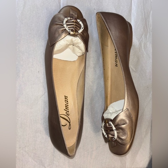 NEW Iconic Delman Rare Vintage Womens 10 Patina Bronze Leather Ballet Flats nwot - Picture 6 of 6